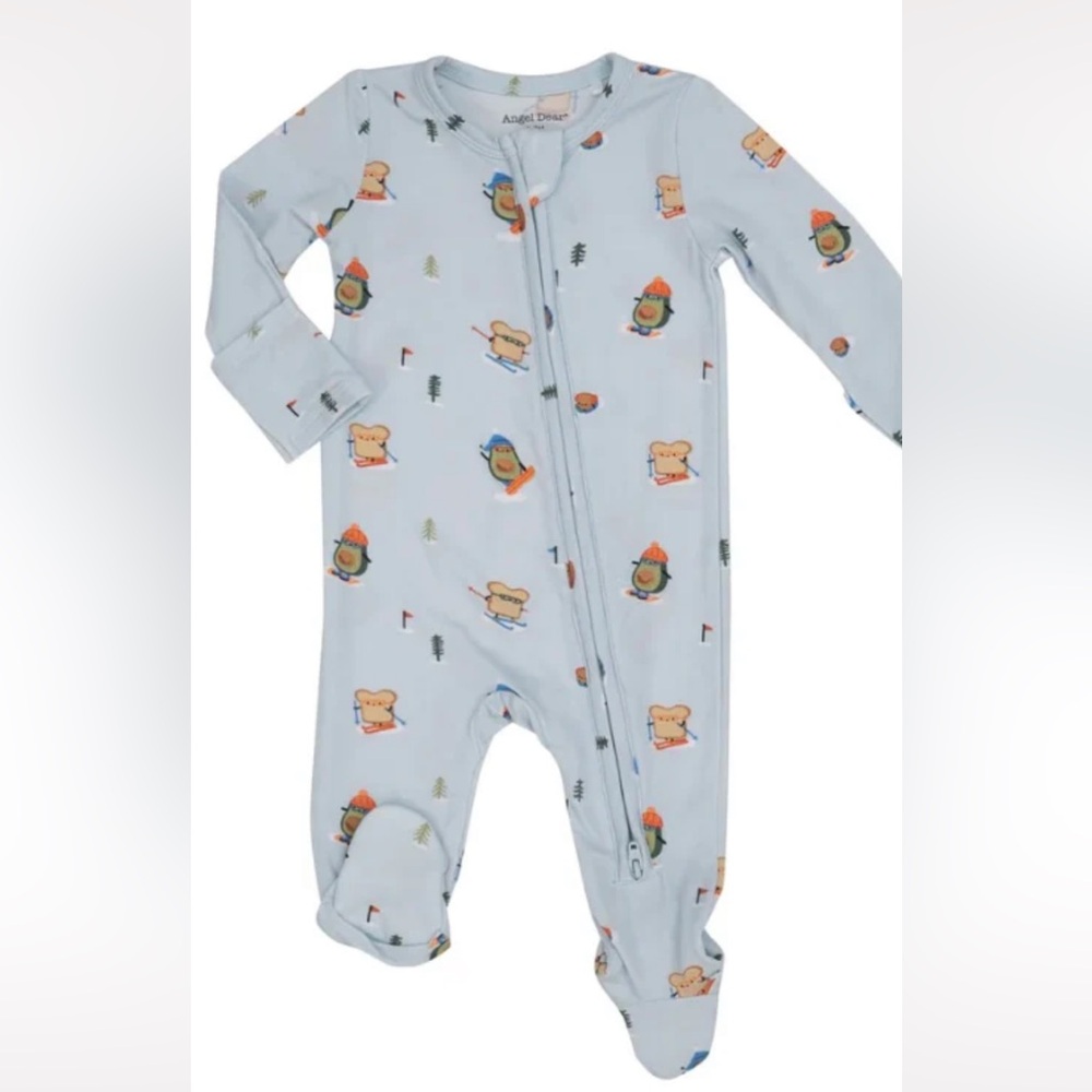 NWT Angel Dear zipper Footie Avo Toast Snow Fun 3-6 mo